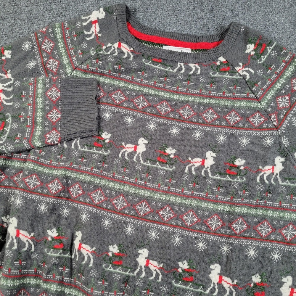 Disney Parks‎ Sweater Mens Medium Gray Mickey Mouse Christmas Fair Isle Pullover